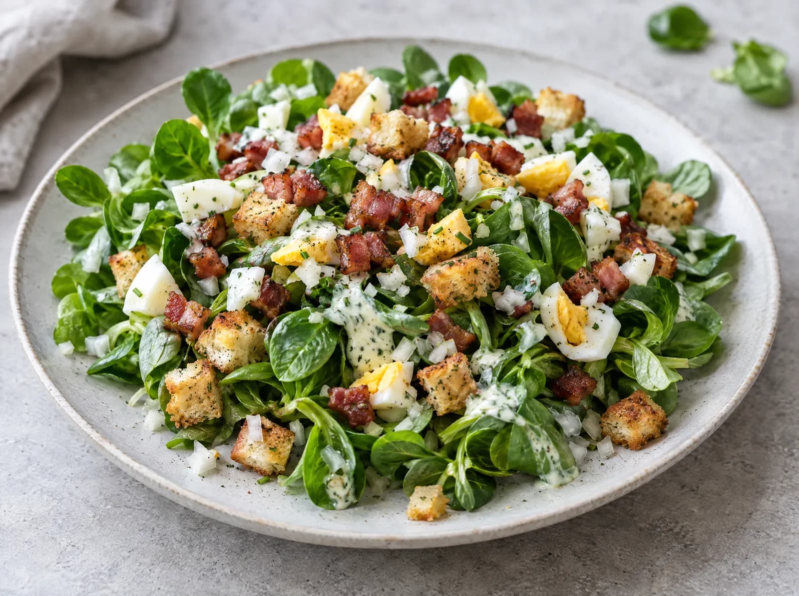 Nüsslisalat mit Ei und Speck
